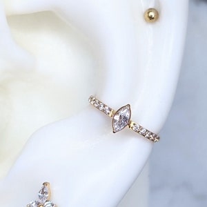 Pendiente de caracola de titanio G23, gema marquesa solitaria, aro de caracola de oro, joyería de caracola, aro de caracola con clicker de 10 mm y 12 mm, hélice, daith, tabique