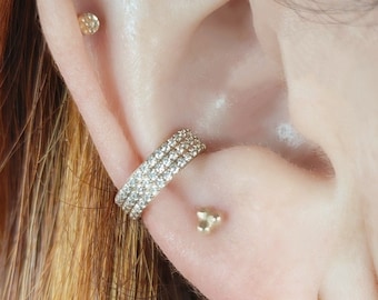 ASTM F136 titanium driedubbele edelsteen verticaal gestapelde conch-klikring, conch-oorbel, 16 gauge, scharnierende naadring, conch-ring, septum, helix