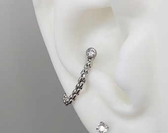 Conch Chain, 2mm Rounded Links Stainless Steel Conch Ear Jacket, conch Jewelry, helix, septum, daith, conch clicker hoop, conch earring