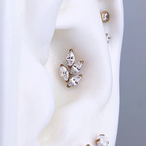 ASTM F136 Marquise Leaves Titanium Conch Earring, Conch Labret, Internally threaded Labret, 16 guage, Conch Piercing Jewelry, helix, tragus