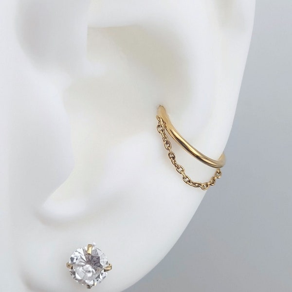ASTM F136 Hoop with Chain Conch Hoop, conch earring, conch clicker, gold conch hoop, conch piercing, clicker seam ring, helix, septum
