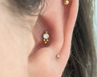 Conch Labret, 16 Guage, Internally Threaded, conch earring, 316L Stainless Steel, 6mm post, 8mm post, helix, tragus, gold conch Stud