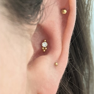 Conch Labret, 16 Gauge, Innengewinde, Conch Ohrring, Edelstahl 316L, 6 mm Stift, 8 mm Stift, Helix, Tragus, Gold Muschel Ohrstecker