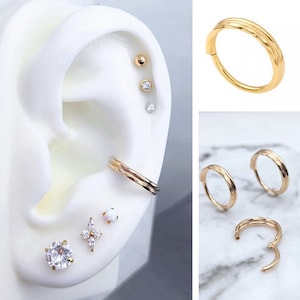14k Yellow Gold Double Hoop Smooth and Square Twist Conch Hoop, 16 guage, 14 karat gold conch clicker hoop earring, helix, daith, septum