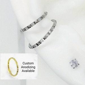 ASTM F136 Titanium Conch Earring, Tiny Pyramid + Gem, Anodized Conch Clicker Hoop, 10mm hoop, 12mm hoop, 16 guage, gold conch hoop, helix