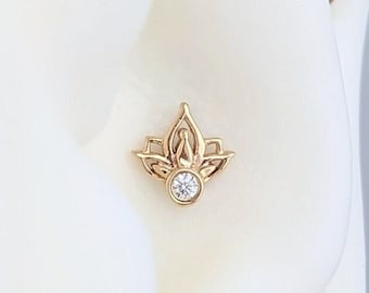 14k Yellow Gold Conch Labret Top, Threadless Titanium Labret Post,  Fire Conch Earring,16 Guage Conch Stud, Conch piercing