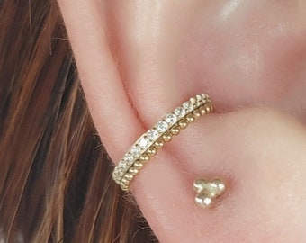 ASTM F136 Titanium Gem and Bead Conch Earring, gold conch hoop, conch clicker, 16 Guage, 12mm conch hoop, Conch jewelry, helix, septum hoop