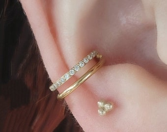 ASTM F136 Titanium Gem and Smooth Parallel Split Double Conch Hoop,  double conch clicker hoop, gold conch hoop, helix, septum
