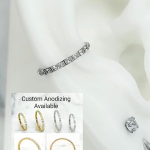 ASTM F136 Titanium Conch Earring, Tension set Square Cut Gems, Anodized Conch hoop, 10mm hoop, 12mm hoop, gold conch hoop, conch orecchino