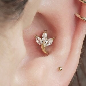 316L Stainless Steel Internally Threaded Marquise Flower Conch Labret, conch earring,16 Guage, 6 or 8mm Post, conch stud, helix, tragus