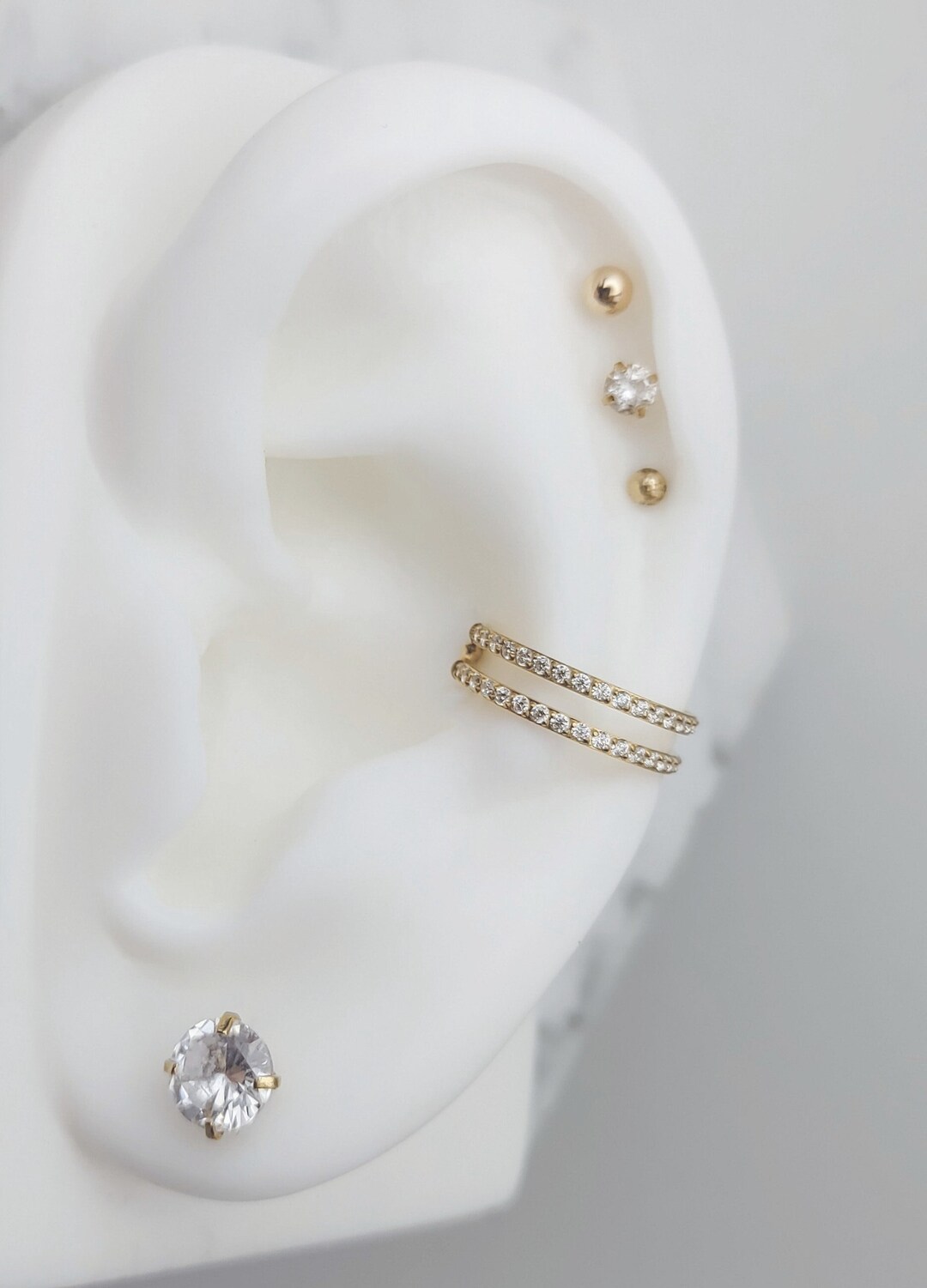 Double Gem Parallel Split Double Conch Hoop, G23 Titanium Conch Earring