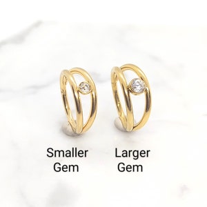 Double hoop single gem, G23 Titanium Conch clicker hoop, conch earring, gold conch hoop, clicker seam ring, 16 guage, 10mm, helix, septum image 3