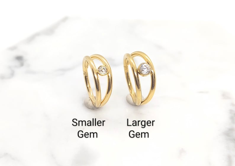 Double hoop single gem, G23 Titanium Conch clicker hoop, conch earring, gold conch hoop, clicker seam ring, 16 guage, 10mm, helix, septum image 3