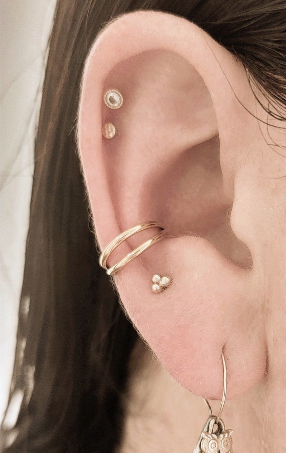 Amazon.com: 16g Conch double chain earring, Rose Gold conch hoop earring,  helix earring, ear cartilage chain earring jewelry, 316l surgical steel,  Sold individually : Handmade Products
