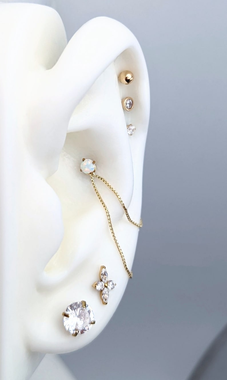 14k Yellow Gold Double Box Chain Loop, Chain Loop Earring Jacket, Gold ...