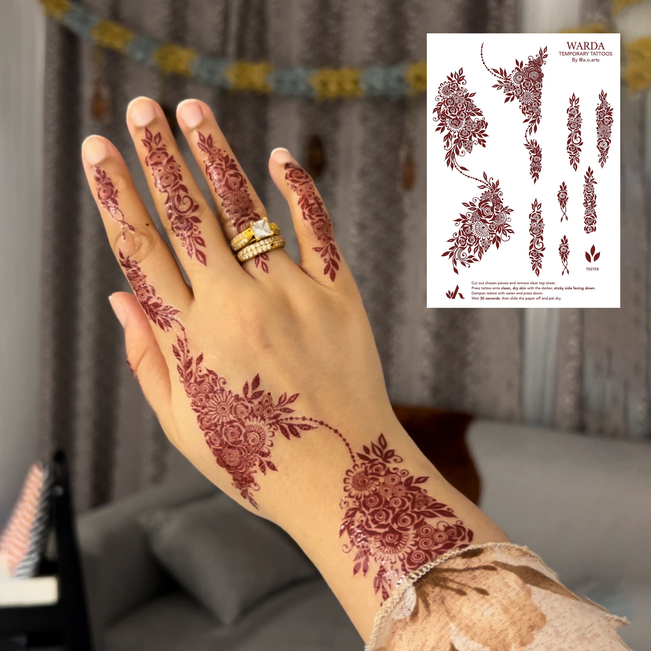 Henna-tatoeage: WARDA - Etsy België