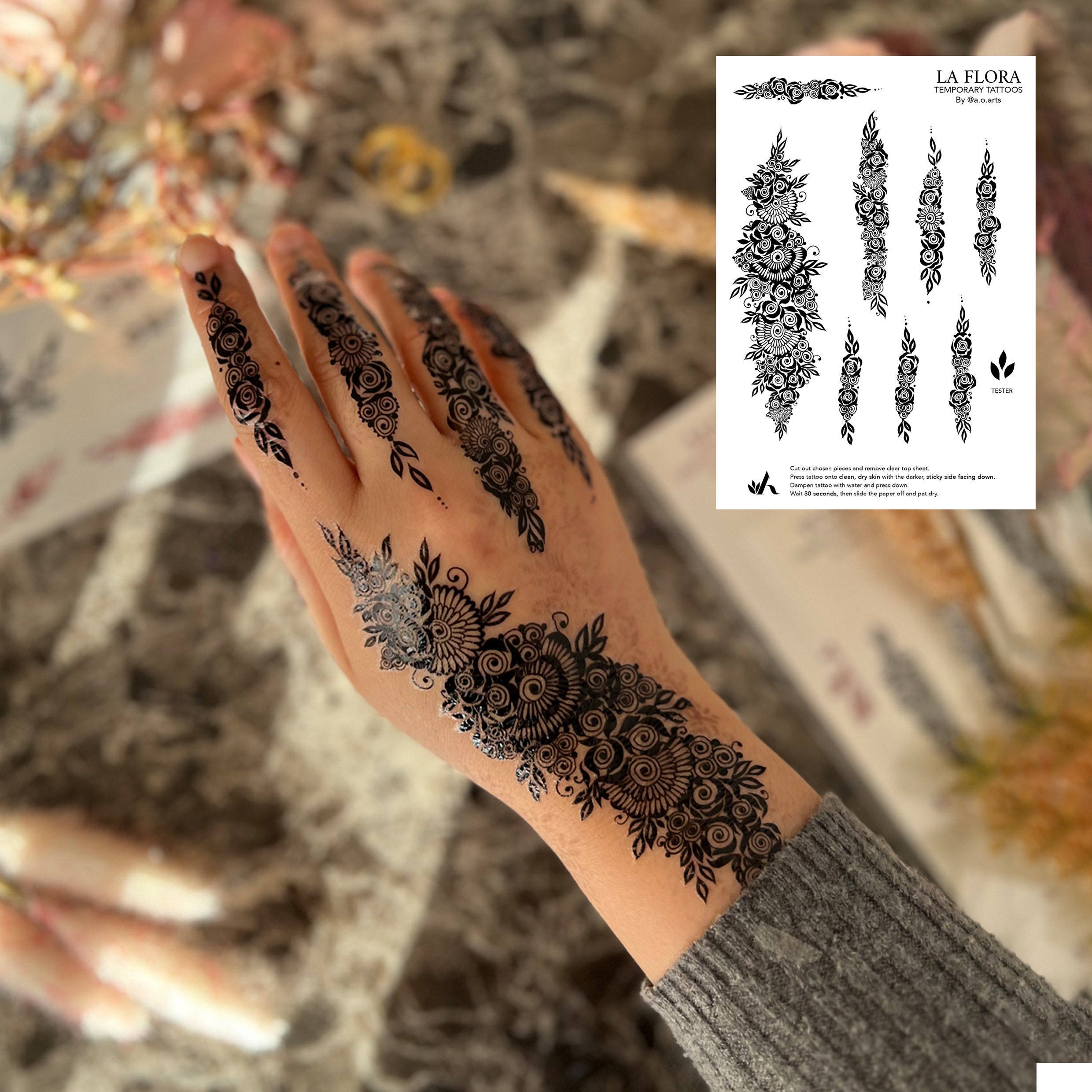 Black Henna Tattoo: FLORA - Etsy