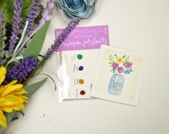 Mini Watercolor Painting Kit – Mason Jar Flowers, Beginner Art