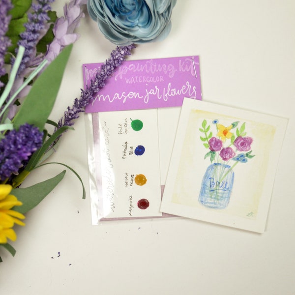 Mini Painting Kit- Mason Jar Flowers| watercolor paint, watercolor kit, DIY Watercolor, Beginner paint kit, Art kit kids, floral, bouquet