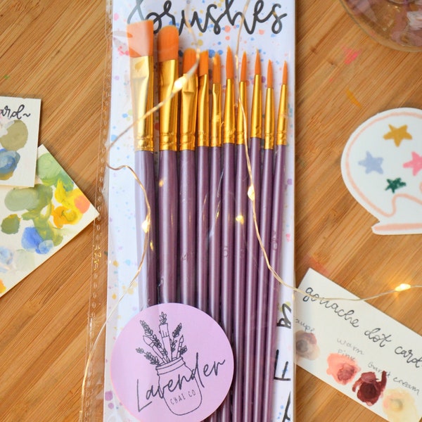 Nuovo set di pennelli Lavender Chai 10 / Guazzo acquerello, pennelli per artisti, regalo per artisti, pennelli colorati, set di pennelli per principianti