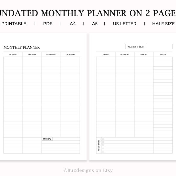 Month on 2 Pages - Etsy