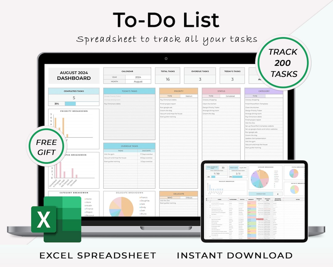 Excel to Do List Tracker Spreadsheet Template, Task Tracker Excel, Task ...