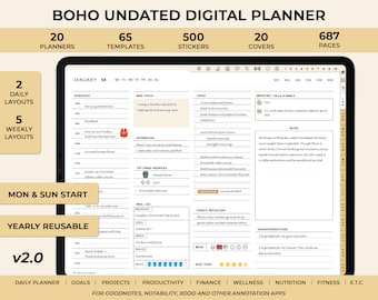 Undated Digital Planner GoodNotes, Notability Planner, Undated Life Planner, Reusable Planner, Digital Notebook, Boho Planner, iPad Planner