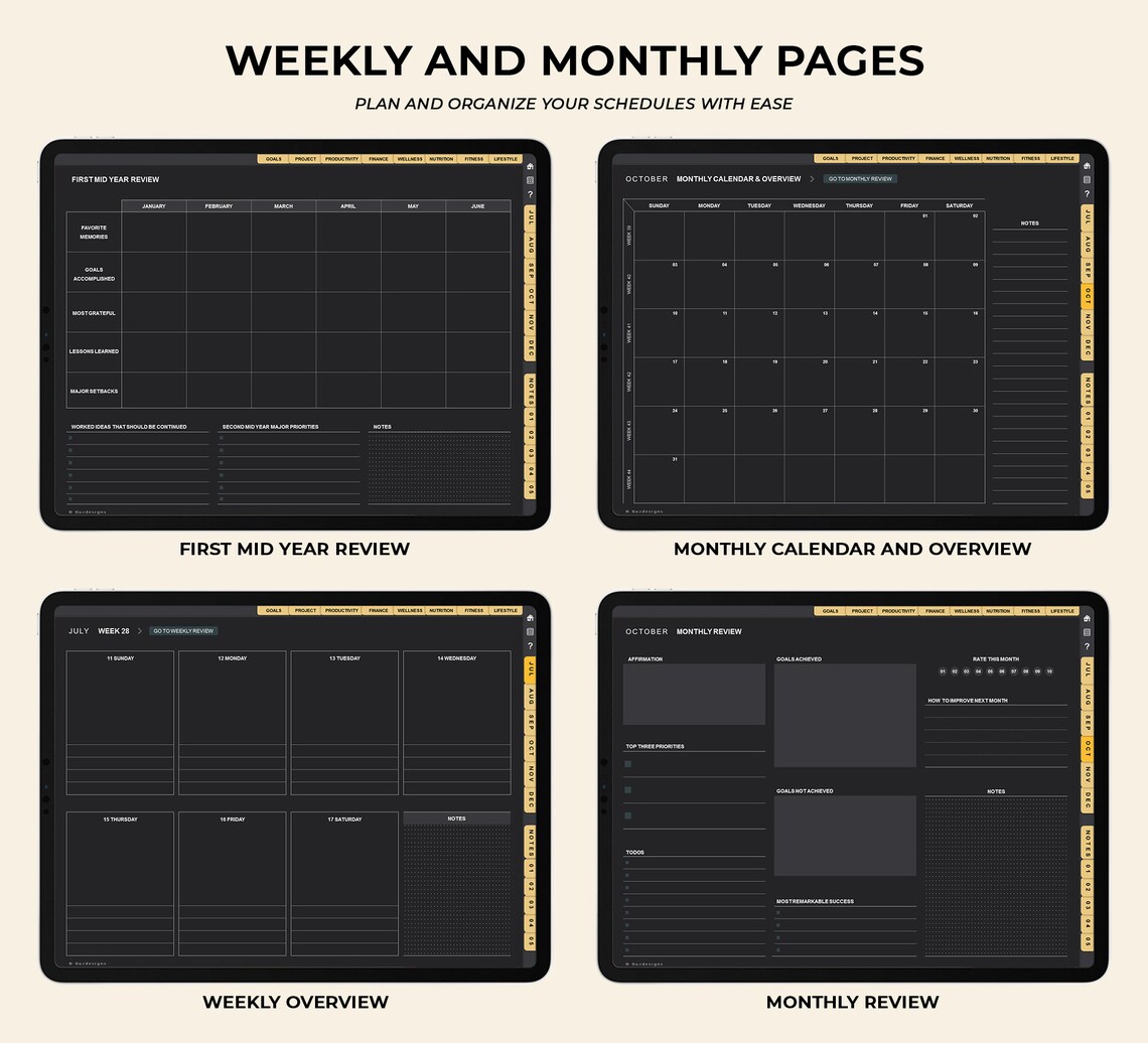 Dark Mode Digital Planner Jul Dec 2021 Dated Daily Planner Etsy