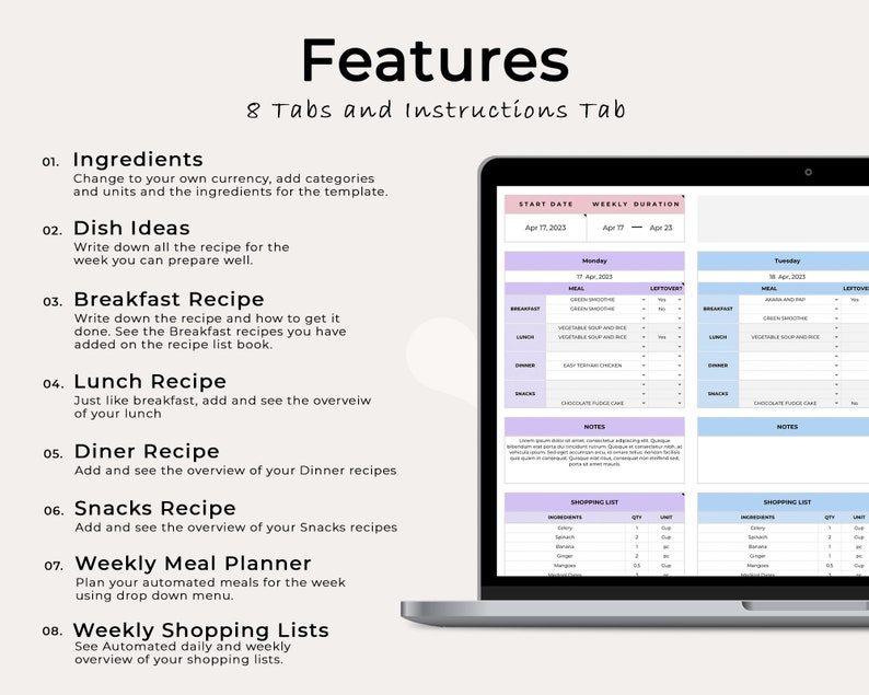 Weekly Meal Planner Google Sheets Grocery List Automated Shopping Weekly Meal Planner Google Sheets Grocery List Automated Shopping
