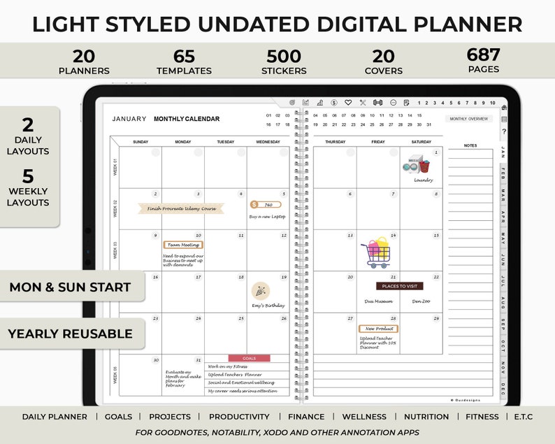 Undated Digital Planner Goodnotes Ipad Planner Goodnotes | Etsy