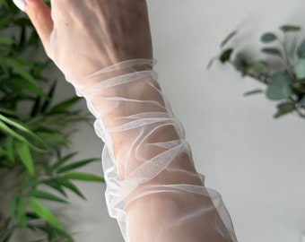 Bridal/Wedding Gloves/Sleeves. Sheer Fingerless, removeable off shoulder.