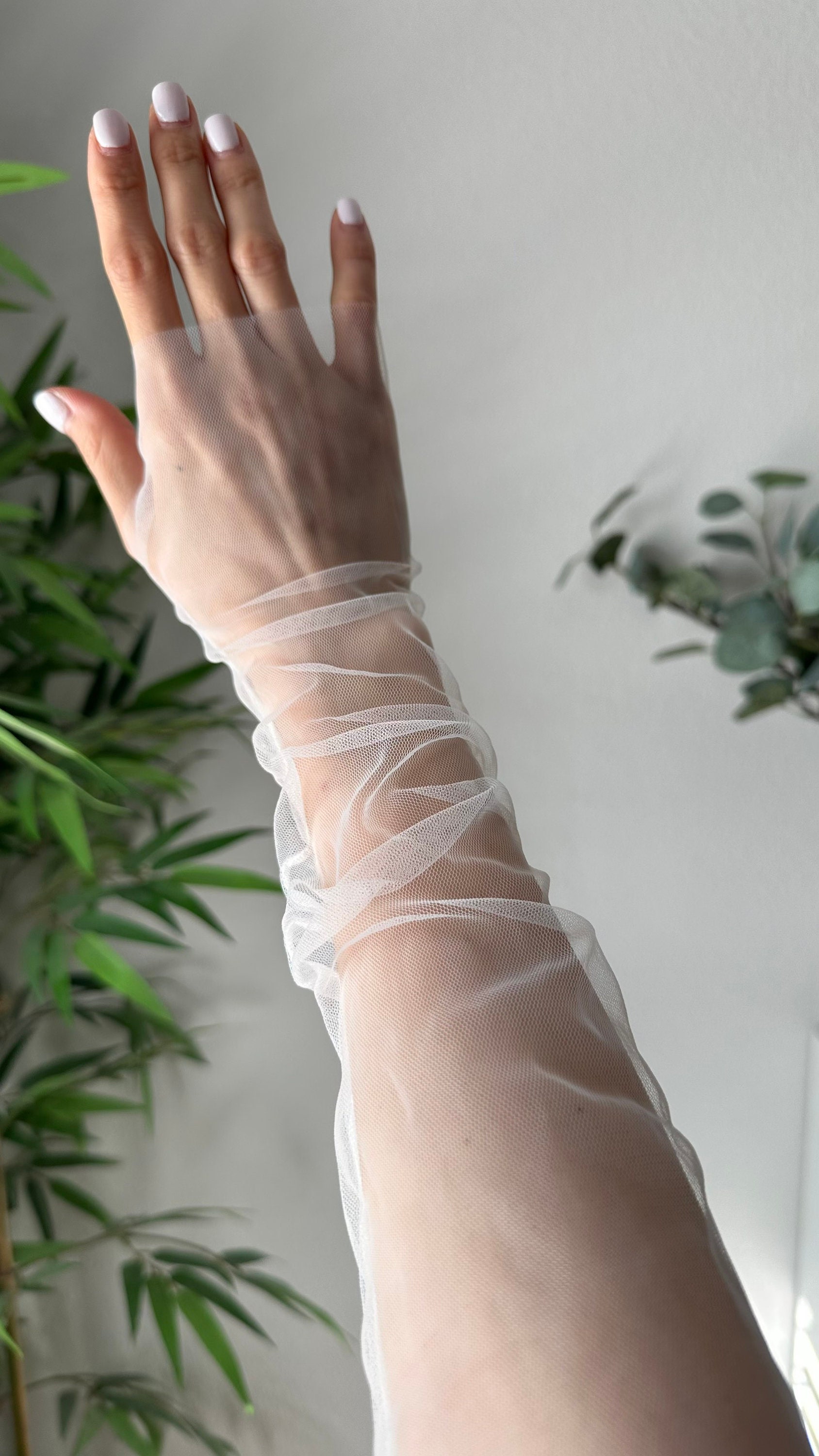 Bridal/Wedding Gloves/Sleeves. Sheer Fingerless, removeable off shoulder.