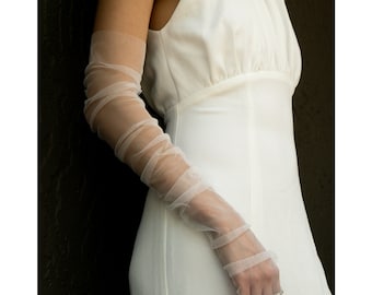 Mesh Pleated Bridal Gloves/Sleeves. Colors options available. Fingerless