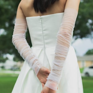 Custom Made Elegant Pleated Mesh Bridal Sleeves in White or Ivory