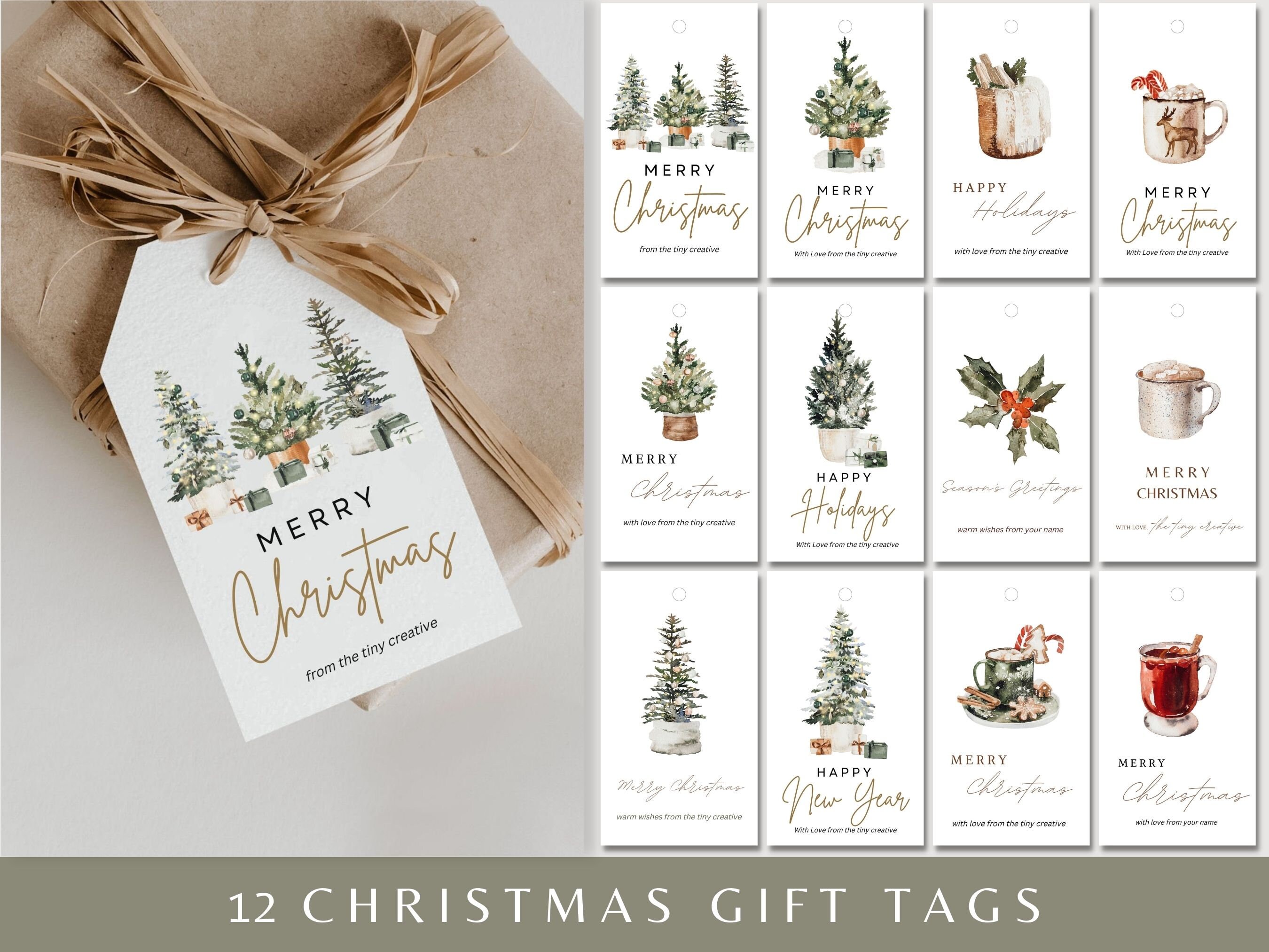 Christmas Foliage Frame Tag, Watercolor Gift Tag, Holiday Gift Label  Template, Personalized Christmas Tags, Instant Download Edit Corjl 489 -  Essem Creatives