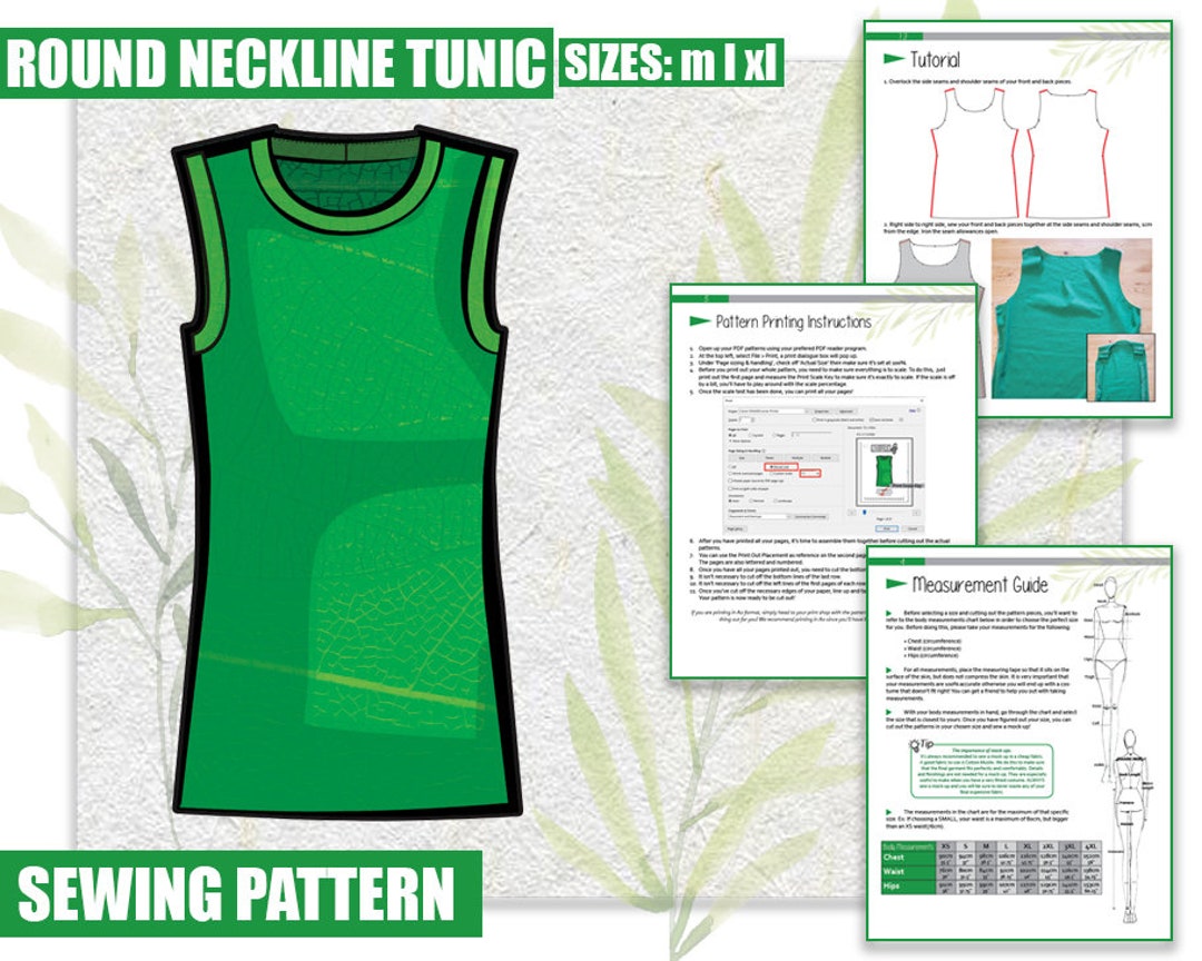 M L XL Round Neckline Tunic Sewing Pattern/downloadable PDF and ...