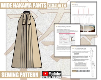 M L XL Wide Hakama Pants Sewing Pattern/Downloadable PDF and Tutorial Book