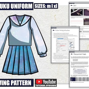 BUNDLE M L XL Seifuku Uniform Sewing Pattern/Downloadable PDF and Tutorial Book