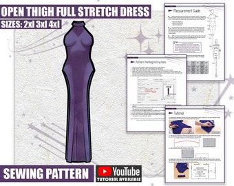 2XL 3XL 4XL Open Thigh Full Stretch Dress Sewing Pattern/Downloadable PDF and Tutorial Book
