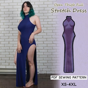 Padrão de costura para vestido elástico aberto na coxa/PDF para download e livro de tutoriais