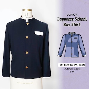 JUNIOR Japanese School Boy Shirt Sewing Pattern/Downloadable PDF File and Tutorial Book