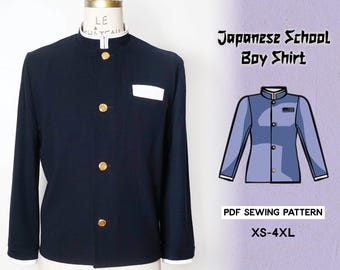 Japanese School Boy Shirt Sewing Pattern/Downloadable PDF File and Tutorial Book
