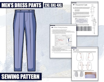2XL 3XL 4XL Pantalons de costume pour hommes Costume de mode Cosplay Patron de couture/Fichier PDF téléchargeable