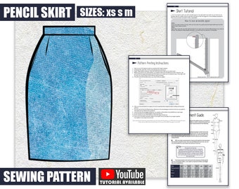XS S M Pencil Skirt Sewing Pattern/Downloadable PDF File and Tutorial Book