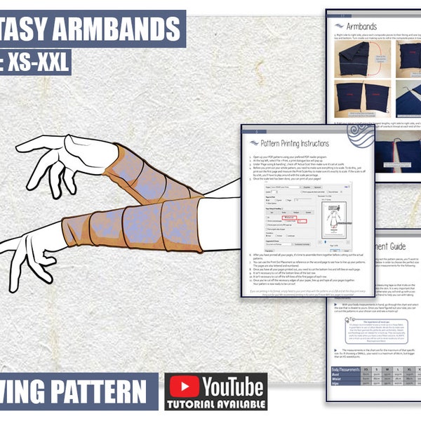 Patrón de costura de brazaletes de fantasía/archivo PDF descargable y libro tutorial