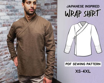 Japanese Wrap Shirt Sewing Pattern – Kimono & Hanfu Inspired / Downloadable PDF File and Tutorial Book