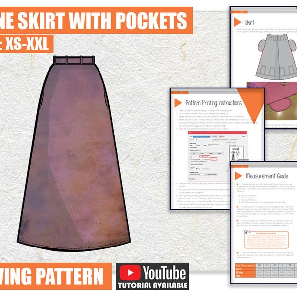 Simple A-Line Skirt sewing Pattern/Downloadable PDF File and Tutorial Book