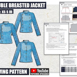 XS S M School Girl Double Breasted Jacket Sewing Pattern/Downloadable PDF File and Tutorial Book