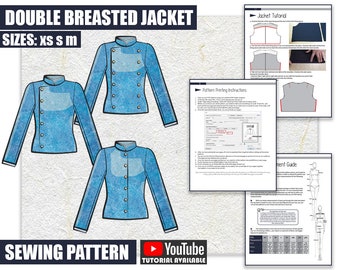 XS S M School Girl Double Breasted Jacket Sewing Pattern/Downloadable PDF File and Tutorial Book