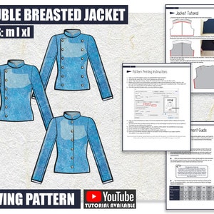 M L XL School Girl Double Breasted Jacket Sewing Pattern/Downloadable PDF File and Tutorial Book